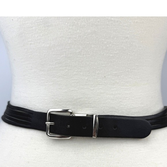 Vintage Mixed Metal Statement Belt Black Leather Gold Silver Sunburst Geometric - Picture 9 of 10